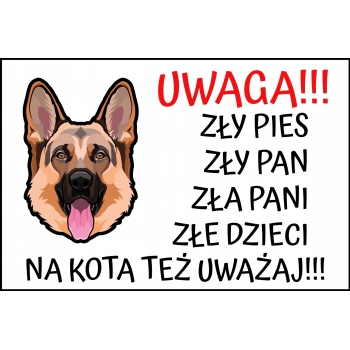 TABLICZKA OSTRZEGAWCZA (UWAGA ZŁY PIES) - Owczarek niemiecki